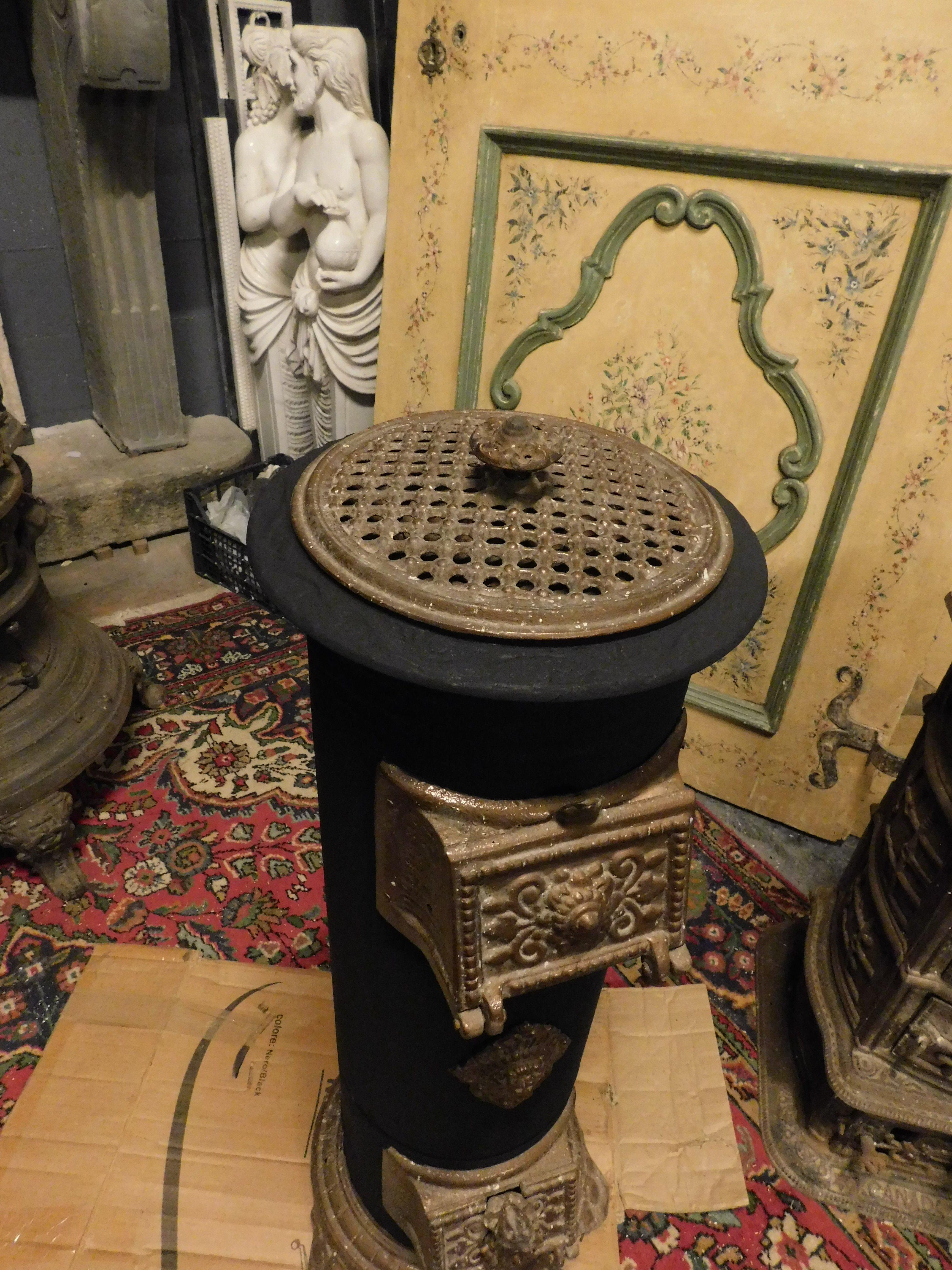 20th Century Vintage cast iron stove, black and gold enamelled, Italy