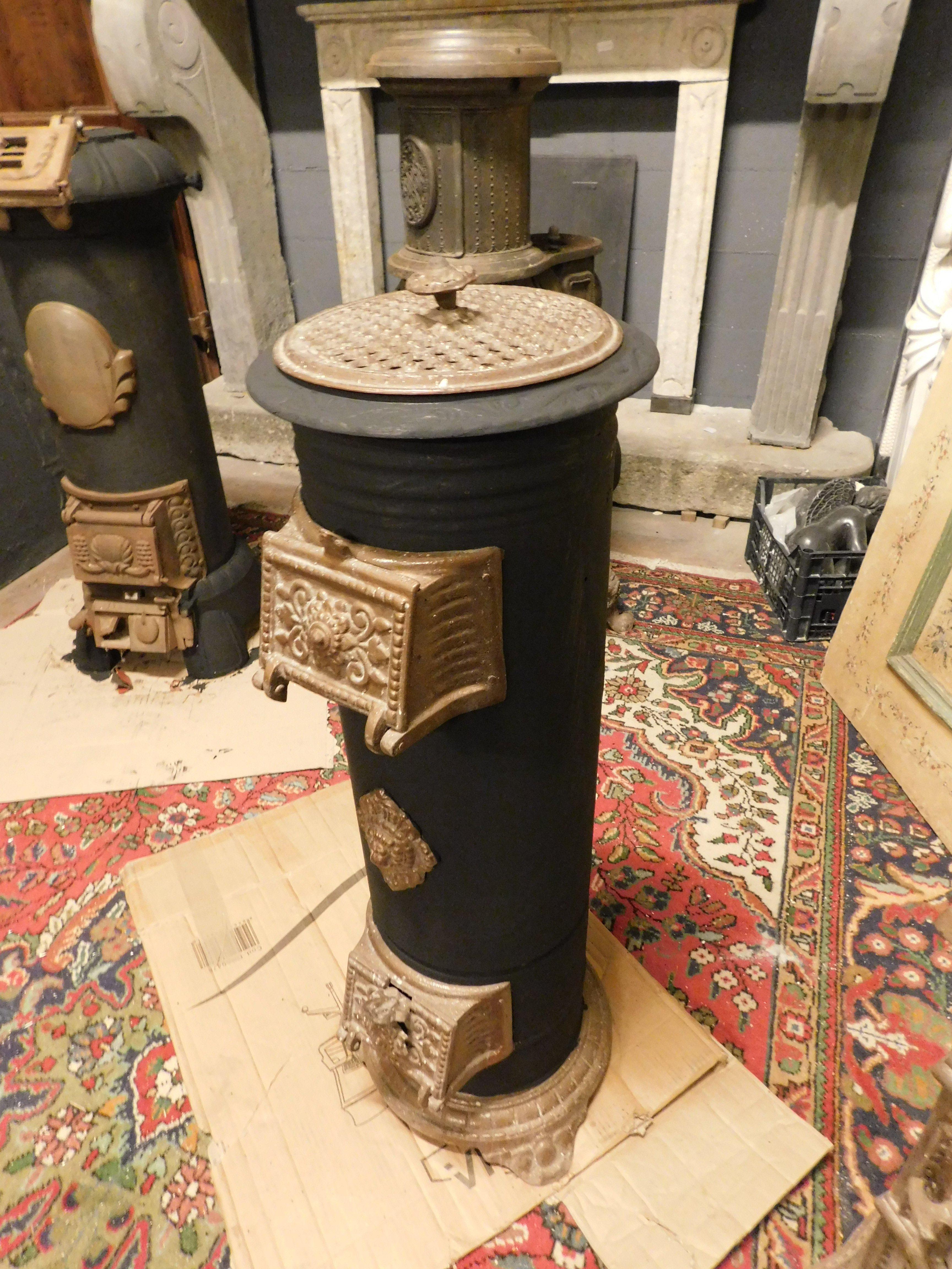 Iron Vintage cast iron stove, black and gold enamelled, Italy