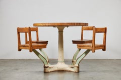 Vintage Cast Iron Swing Out Stool Round Cafeteria Table
