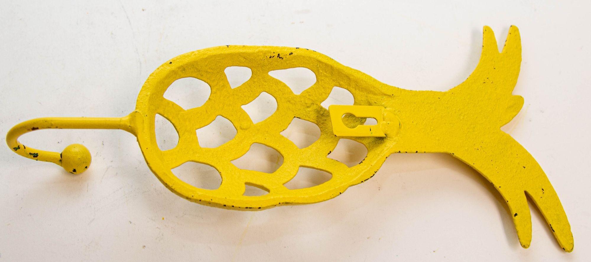 American Vintage Cast Iron Tropical Yellow and Green Pineapple Coat Hook For Sale