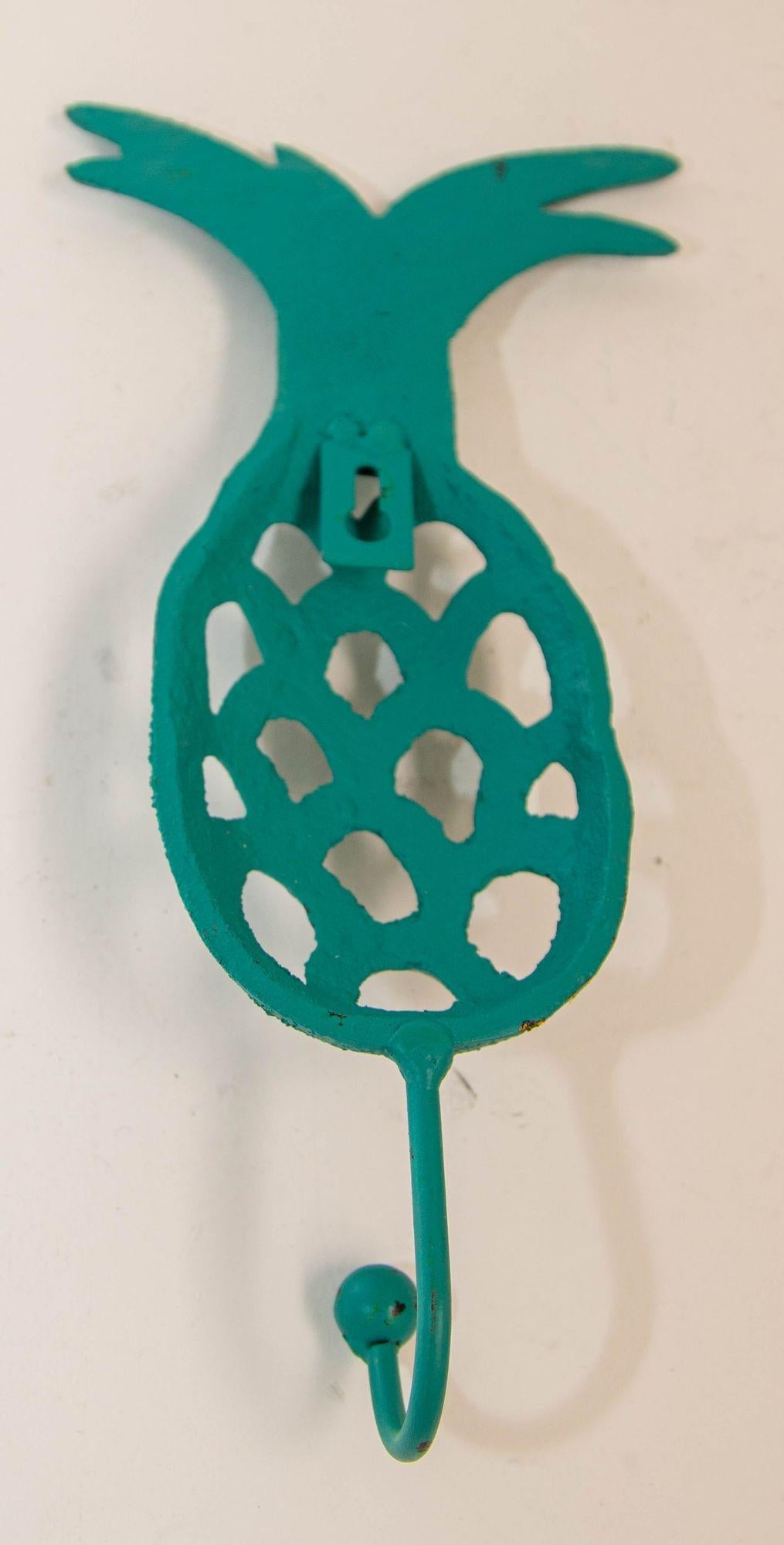Vintage Cast Iron Tropical Yellow and Green Pineapple Coat Hook For Sale 2