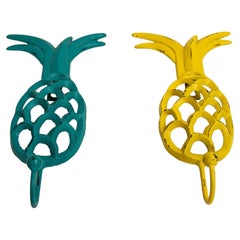 Vintage Cast Iron Tropical Yellow and Green Pineapple Coat Hook