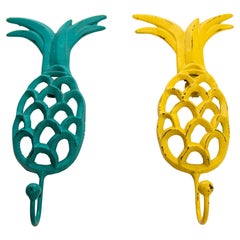 Vintage Cast Iron Tropical Yellow and Green Pineapple Coat Hook