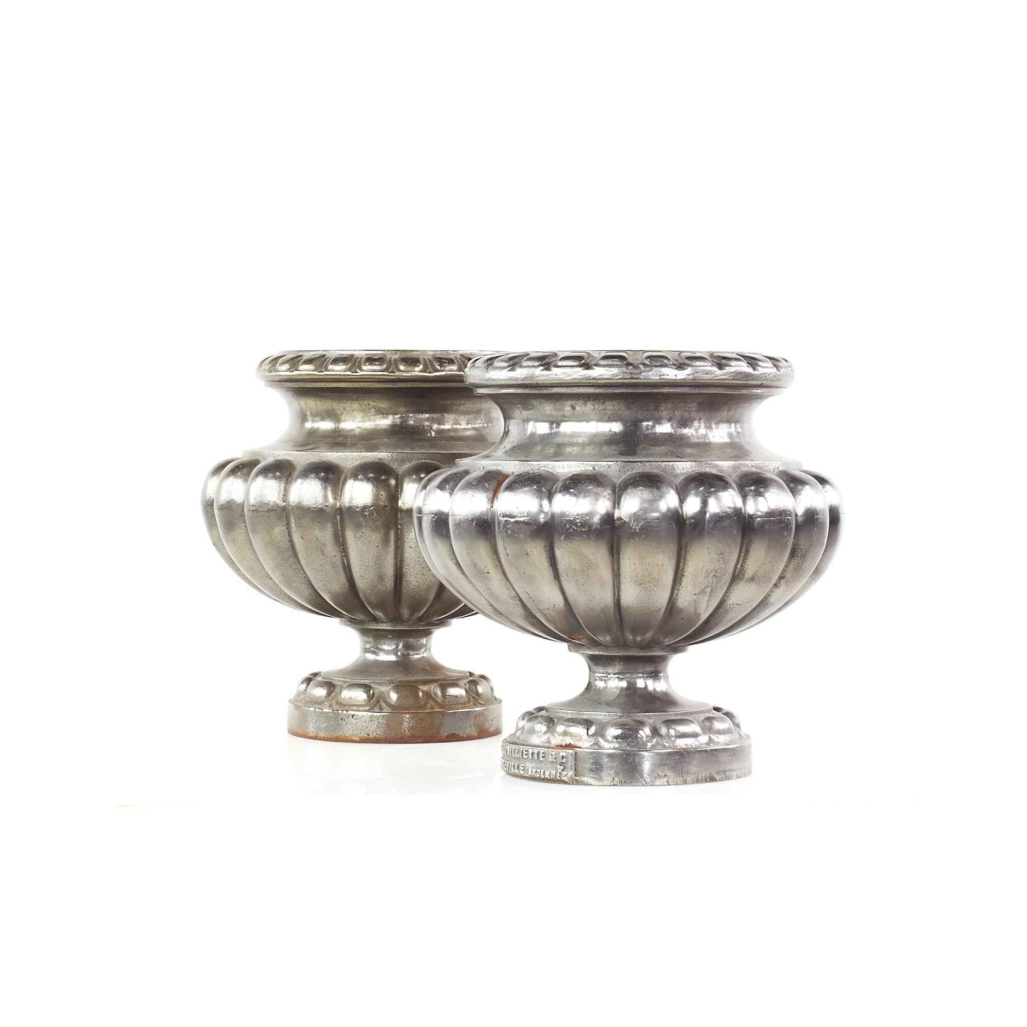 Modern Vintage Cast Iron Urn Pots, Pair For Sale