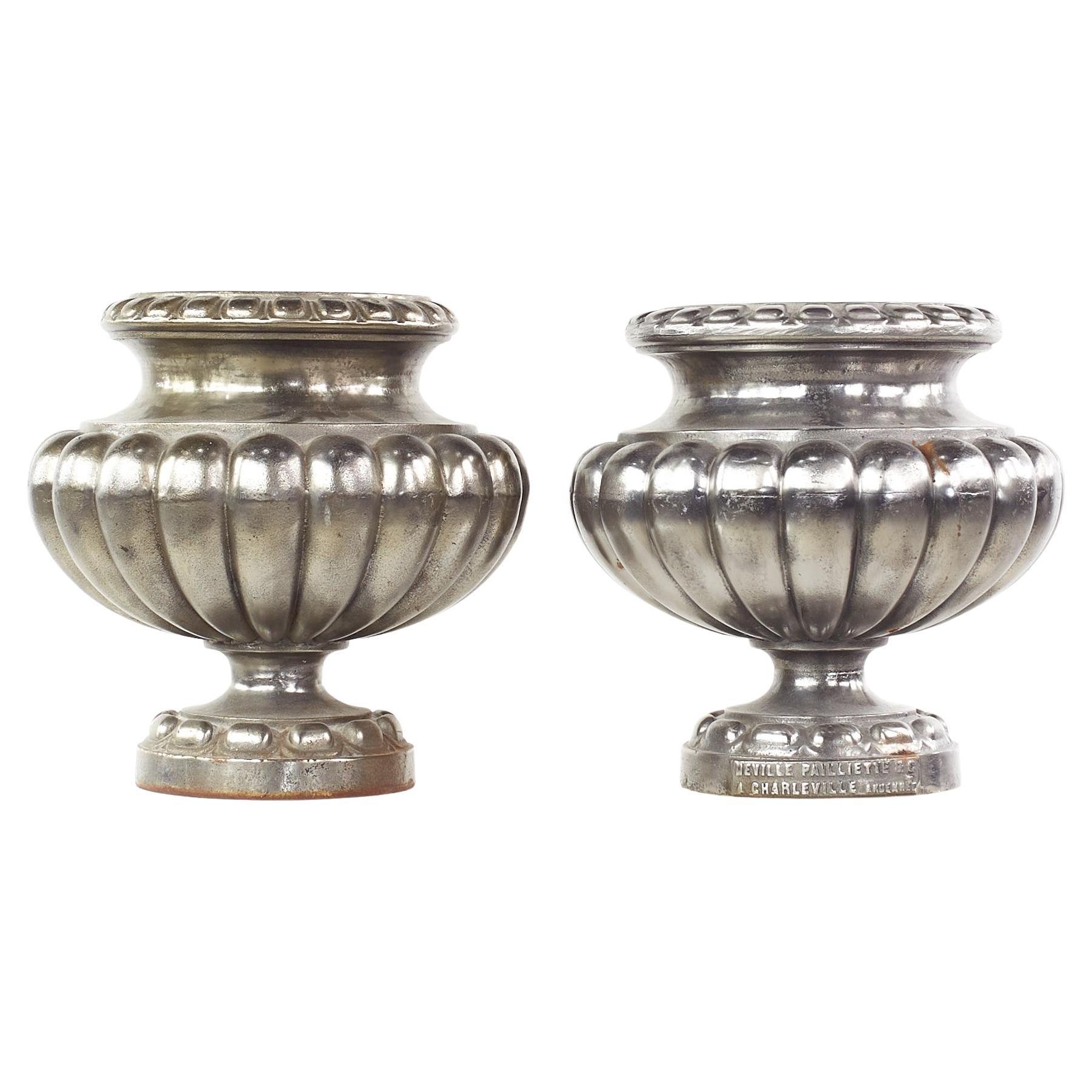 Vintage Cast Iron Urn Pots, Pair For Sale