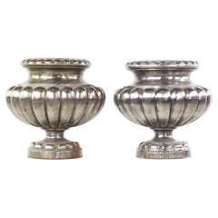 Vintage Cast Iron Urn Pots, Pair