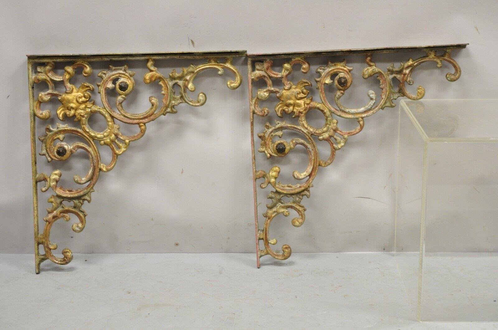 Vintage Cast Iron Victorian Style Large Wall Shelf Brackets Corbels, a Pair 4