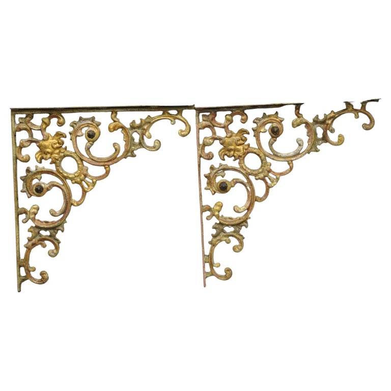 Vintage Cast Iron Victorian Style Large Wall Shelf Brackets Corbels, a Pair For Sale at 1stDibs