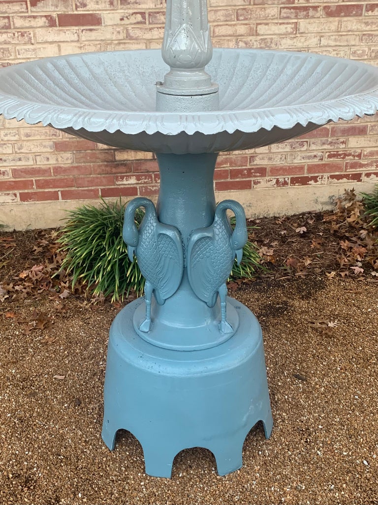 Vintage Cast Iron Victorian Style Three-Tier Heron Reclaimed Fountain - Restored For Sale 5