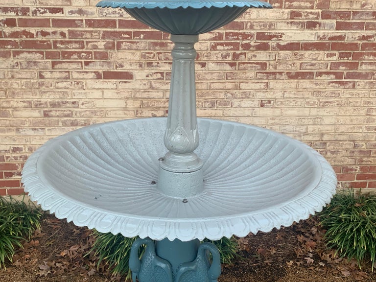 Vintage Cast Iron Victorian Style Three-Tier Heron Reclaimed Fountain - Restored For Sale 7