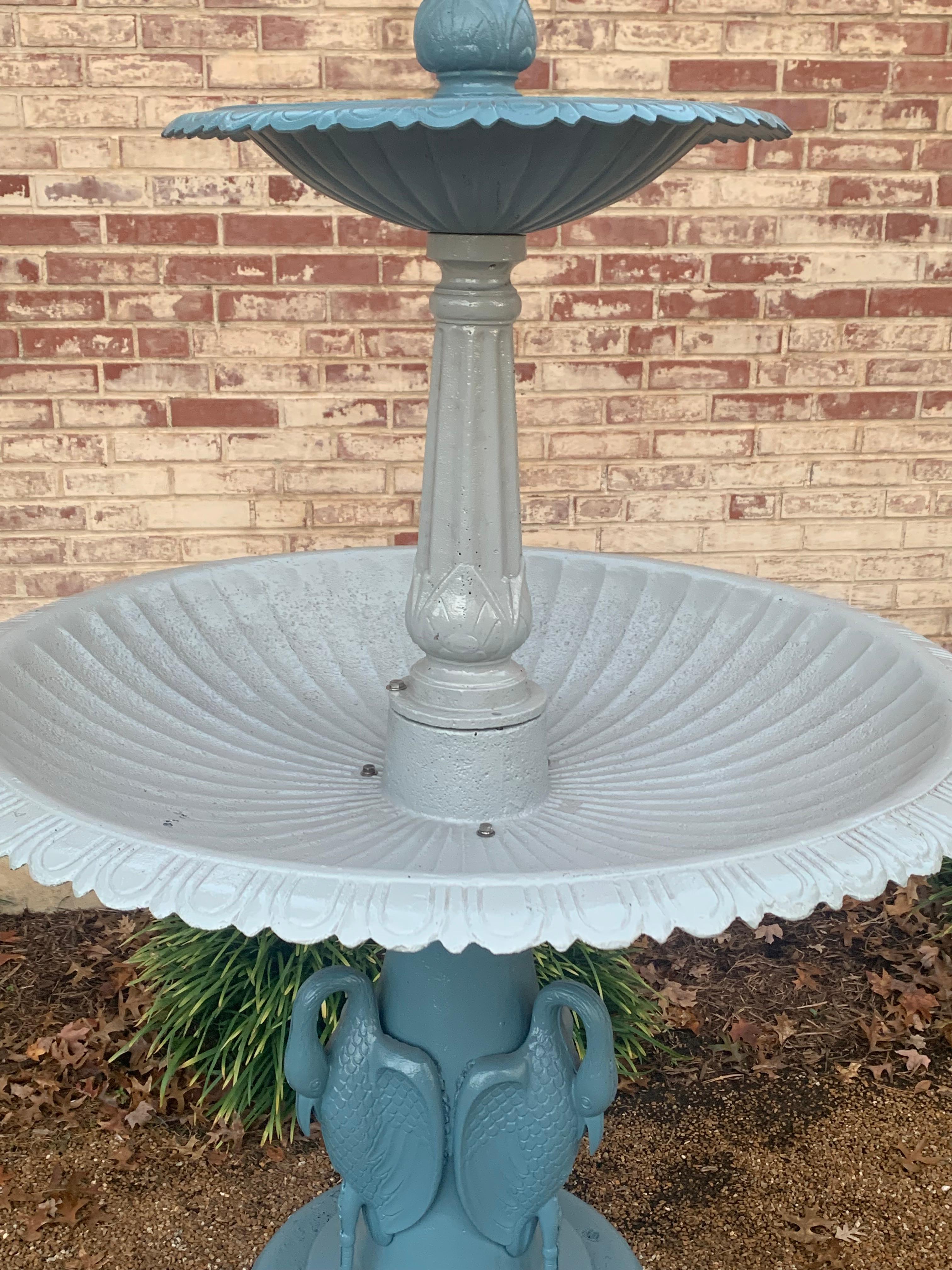 Vintage Cast Iron Victorian Style Three-Tier Heron Reclaimed Fountain - Restored 13