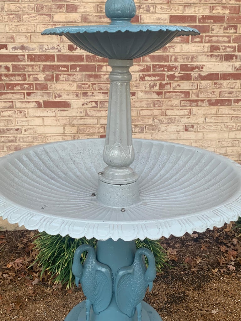 Vintage Cast Iron Victorian Style Three-Tier Heron Reclaimed Fountain - Restored For Sale 14