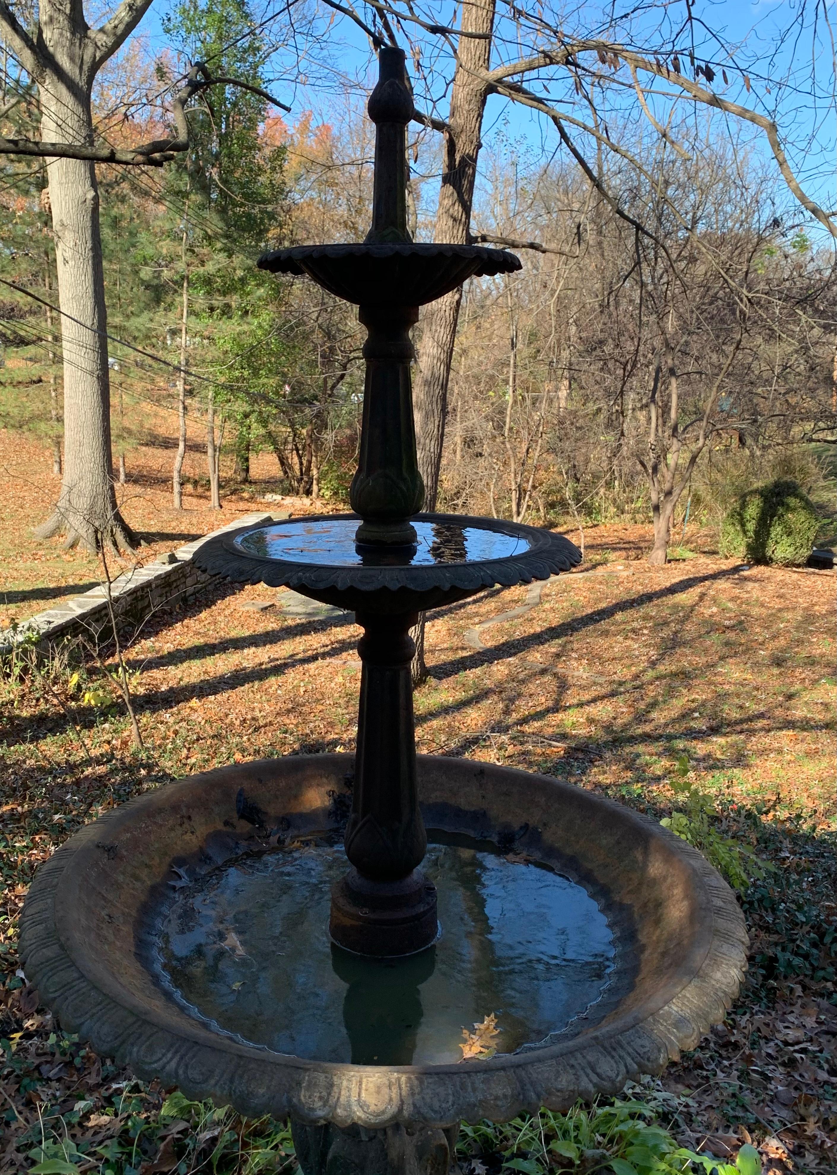 Vintage Cast Iron Victorian Style Three-Tier Heron Reclaimed Fountain - Restored 1