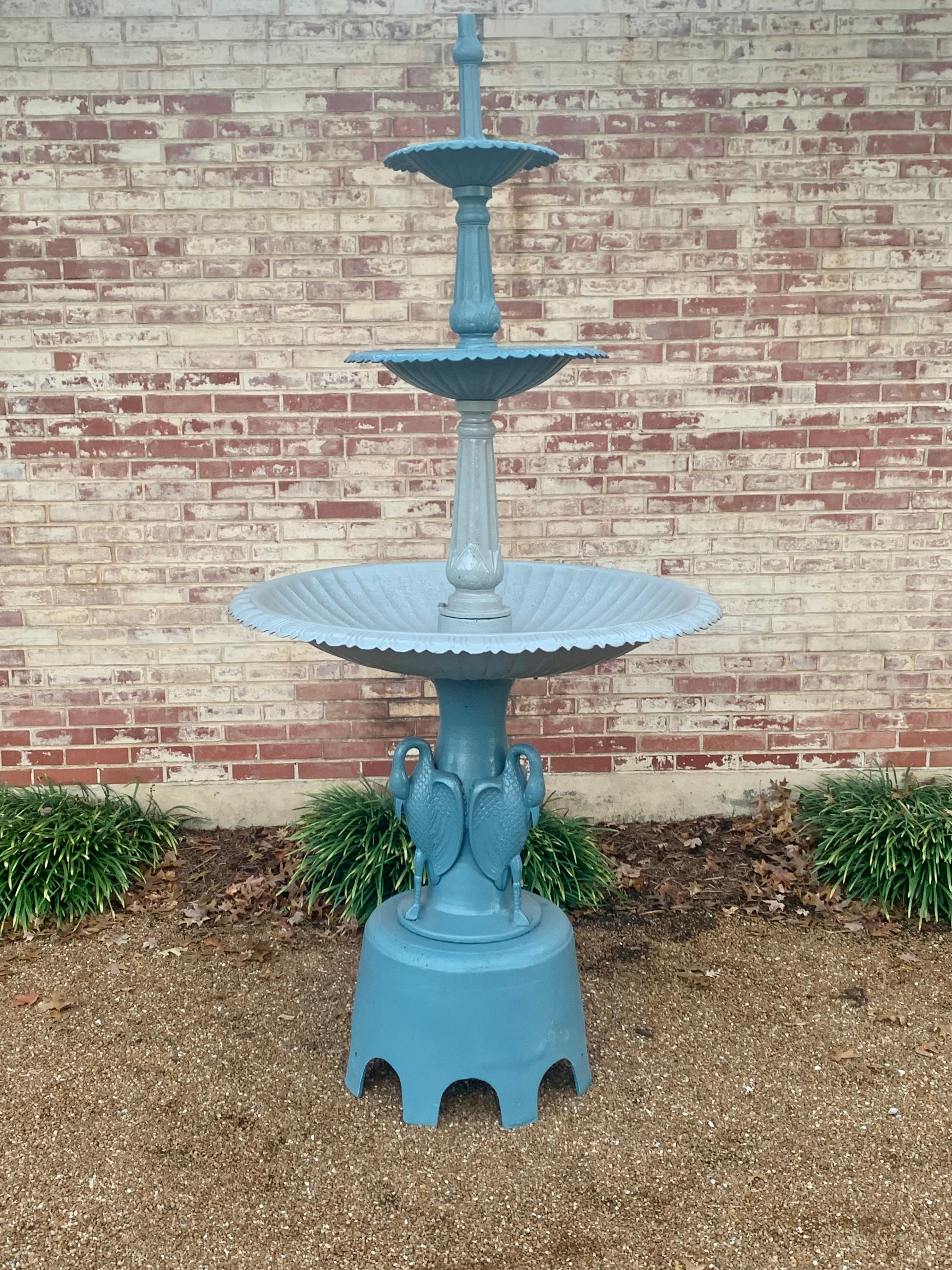 Vintage Cast Iron Victorian Style Three-Tier Heron Reclaimed Fountain - Restored 2