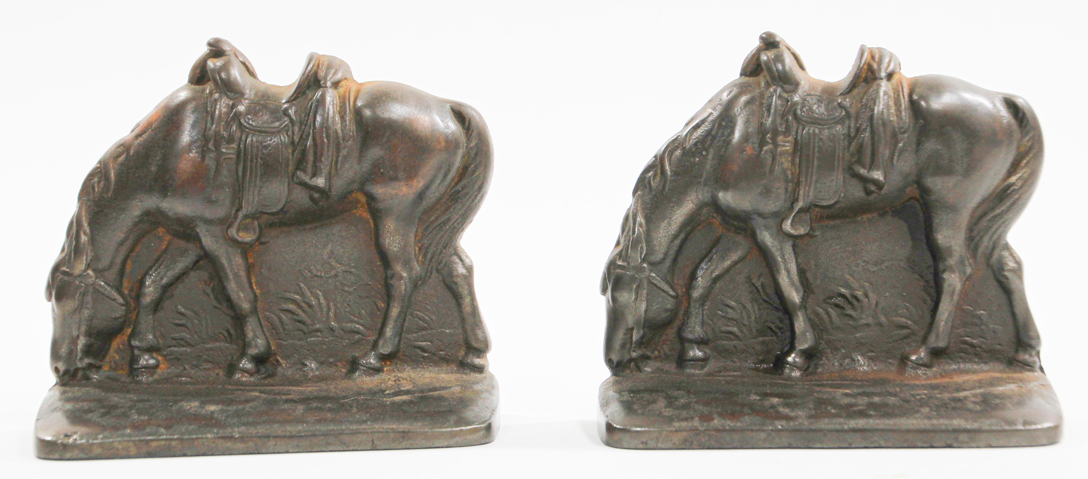 Vintage Cast Iron Western-Style Horse Bookends 2