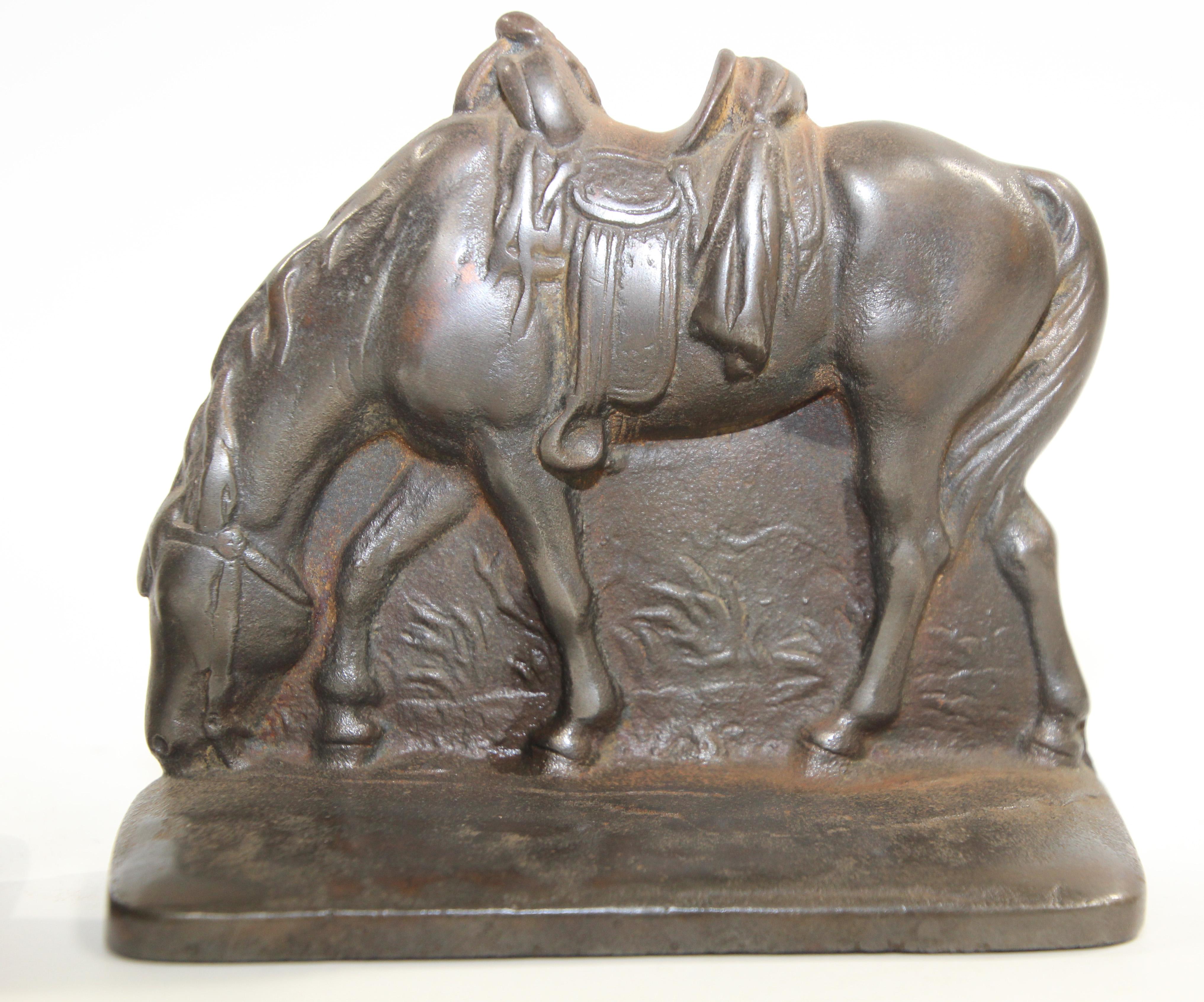 Patinated Vintage Cast Iron Western-Style Horse Bookends