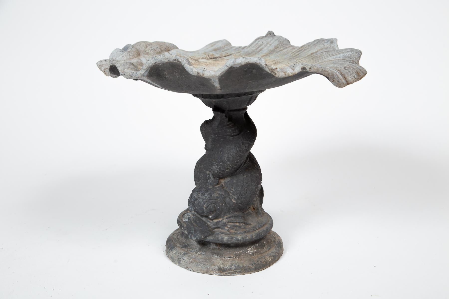 Early 20th Century Vintage Cast Lead Shell Form Bird Bath, 1920's For Sale