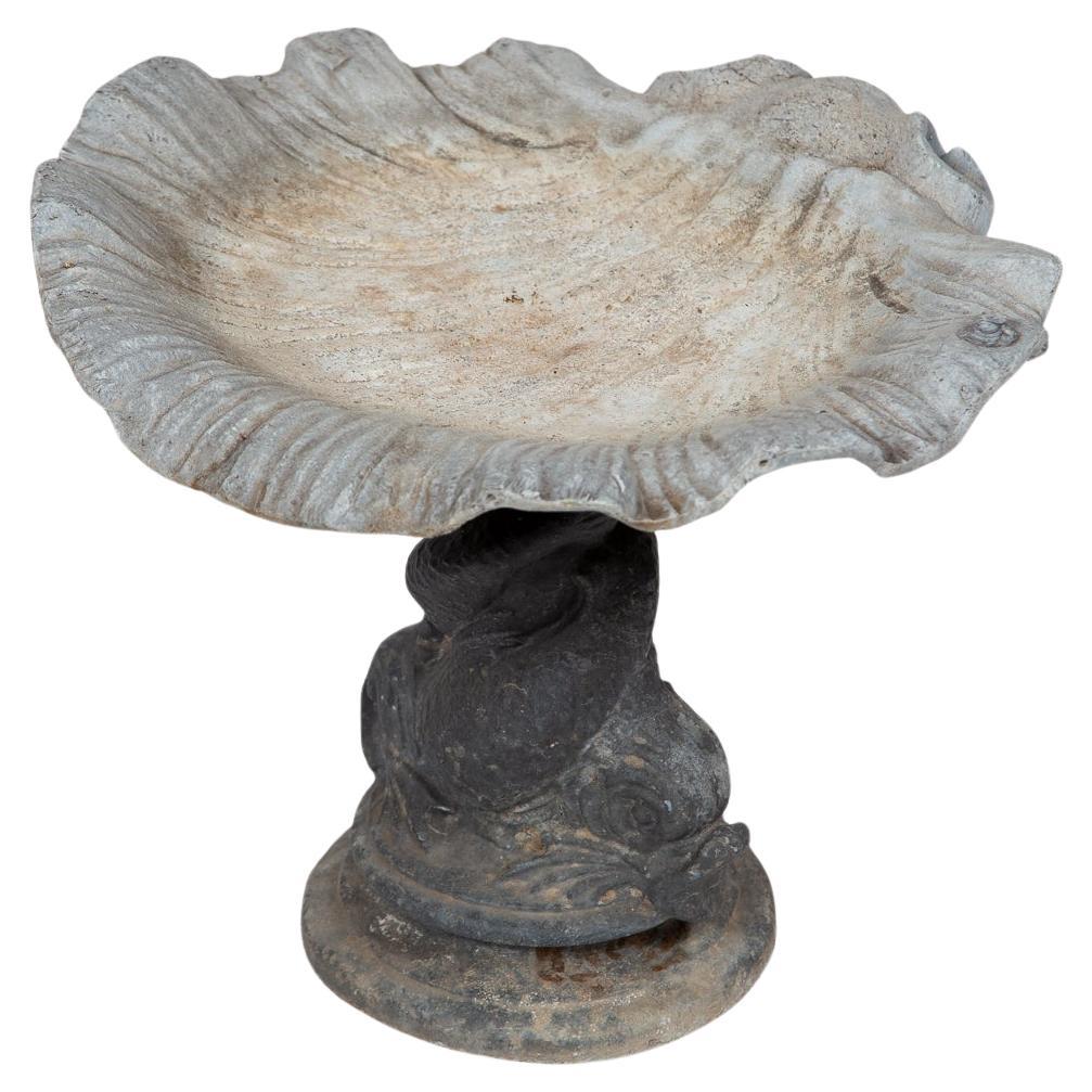 Vintage Cast Lead Shell Form Bird Bath, 1920's