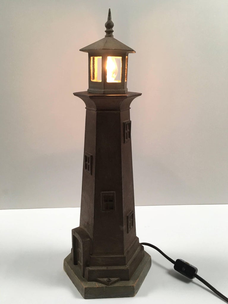 Vintage Cast Metal Lighthouse Lamp at 1stdibs