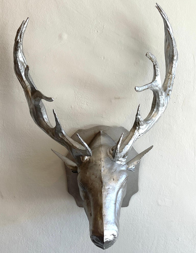 Adirondack Vintage Cast Metal Trophy Stag Head Wall Mount For Sale