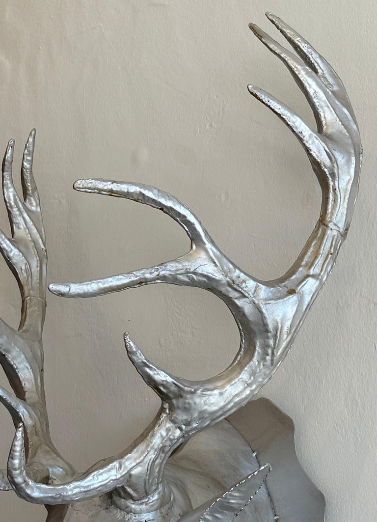 Vintage Cast Metal Trophy Stag Head Wall Mount In Good Condition For Sale In West Palm Beach, FL