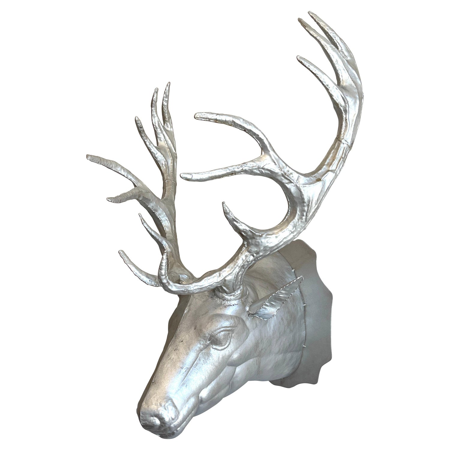 Modern Silver Finish Wall Mounted Aluminium Stag Head Deer Decor Ornament Antler