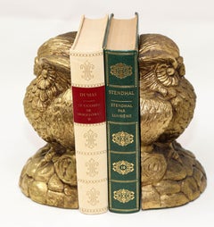 Vintage Cast Solid Brass Owl Bookends Mid-Century Modern 1950s