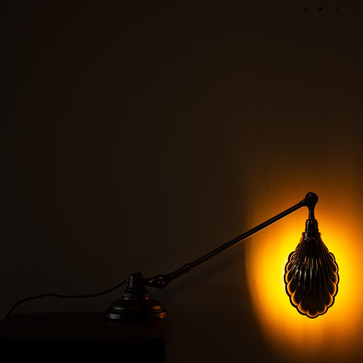 Lampe de piano Dugdills vintage en acier moulé avec abat-jour en laiton 12