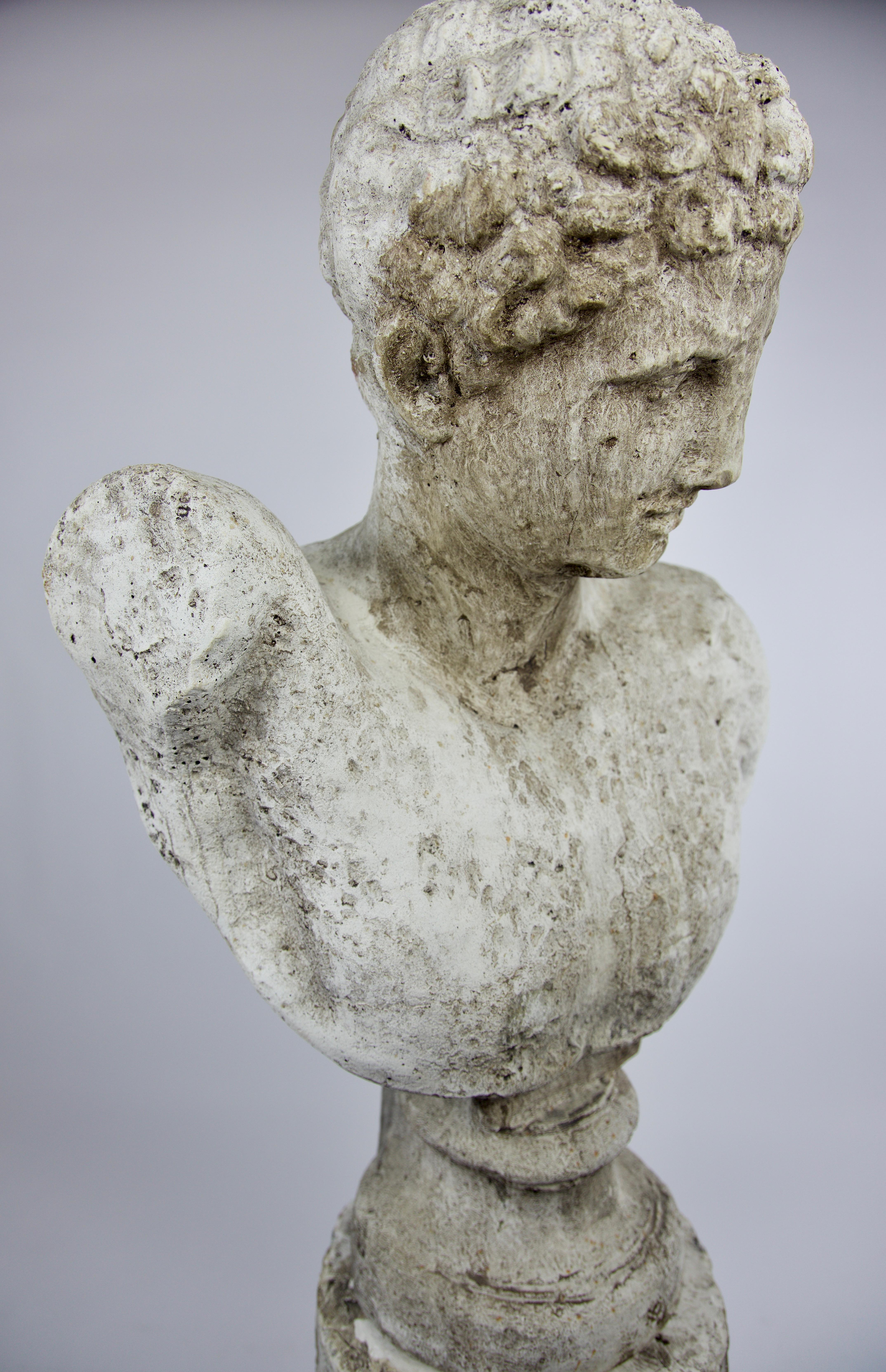 Classical Roman Vintage Cast Stone Bust of Hermes on Cast Stone Pedestal