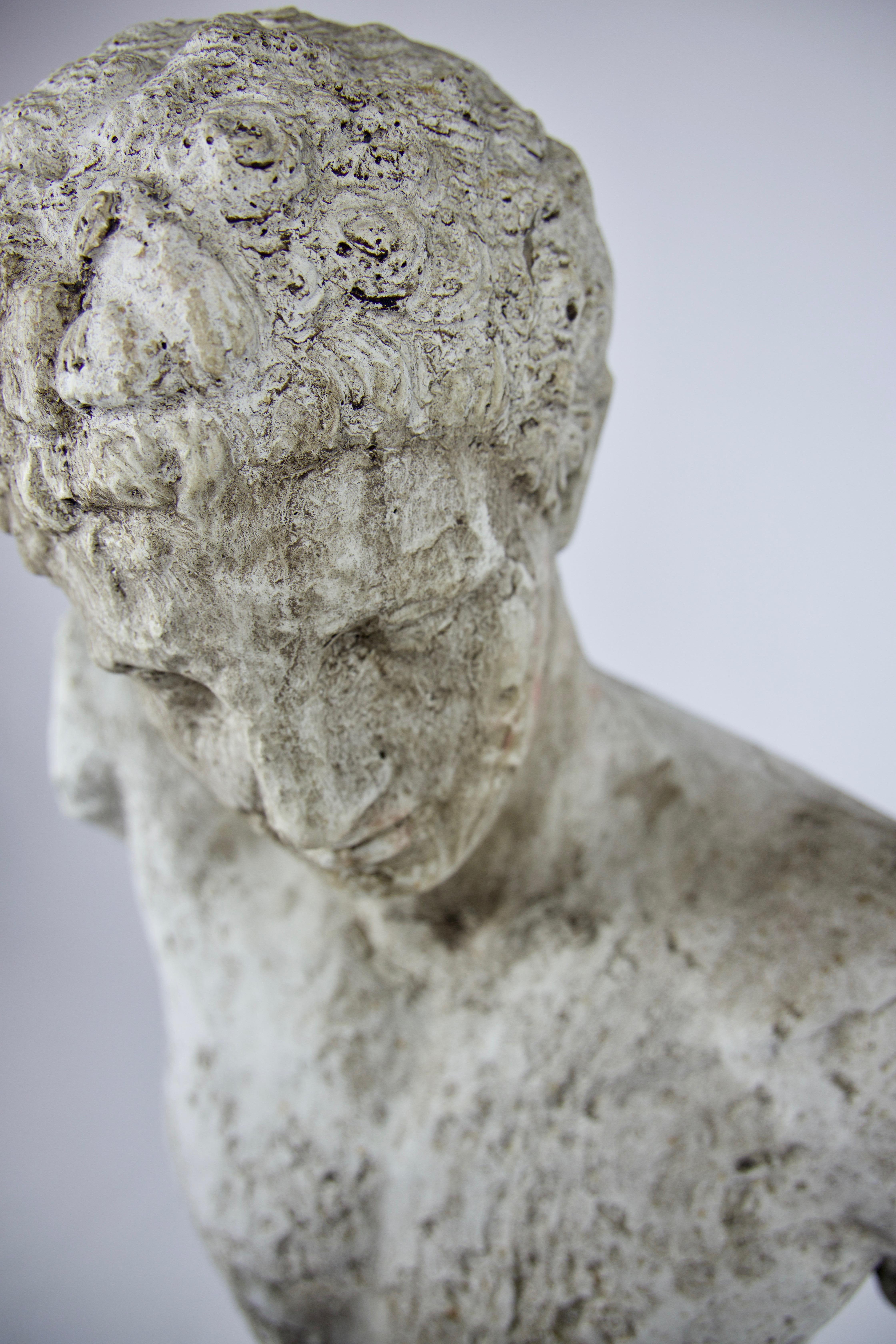 Italian Vintage Cast Stone Bust of Hermes on Cast Stone Pedestal