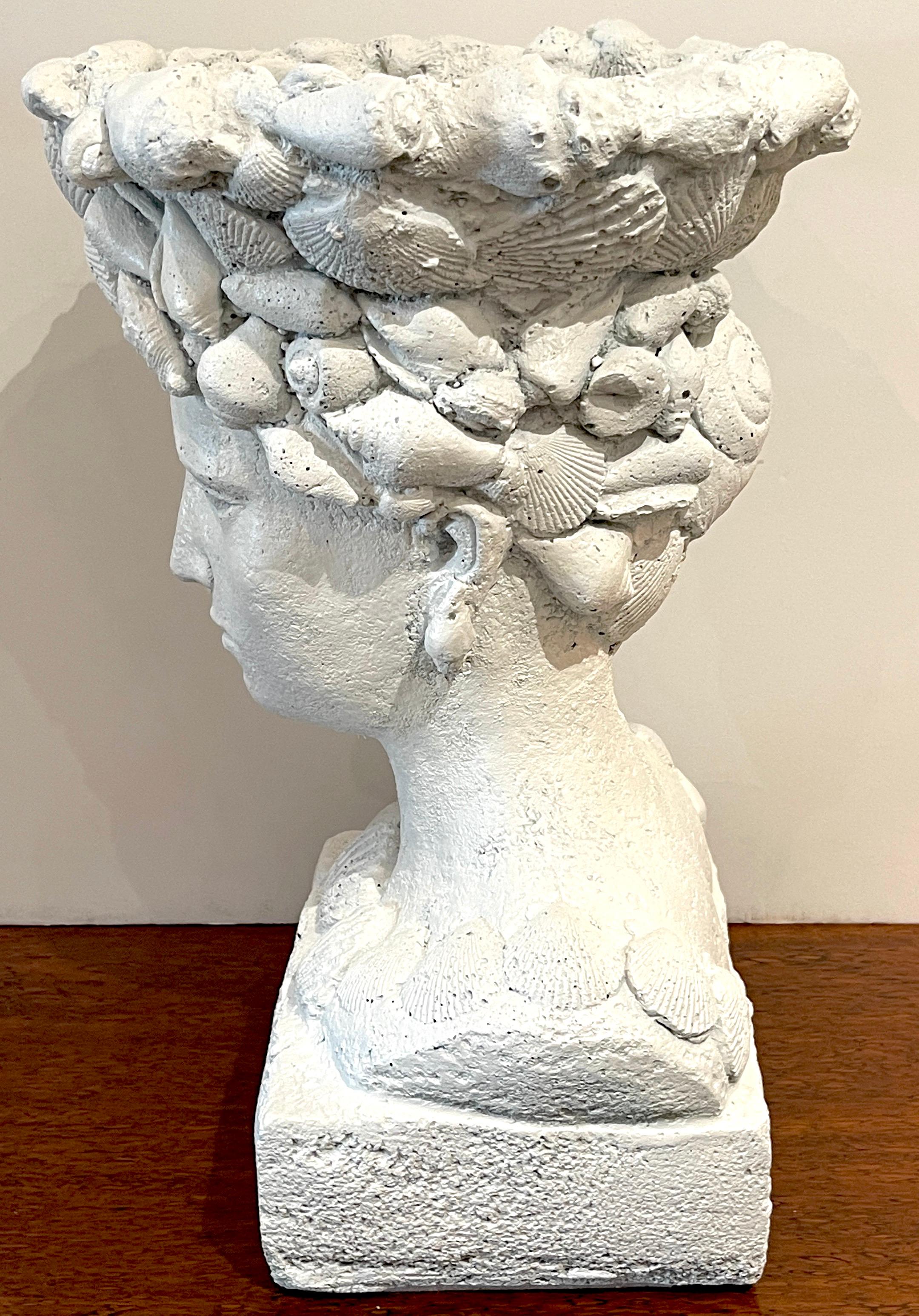 Vintage Cast Stone Bust of Venus with Shells Cachepot / Jardiniere 5