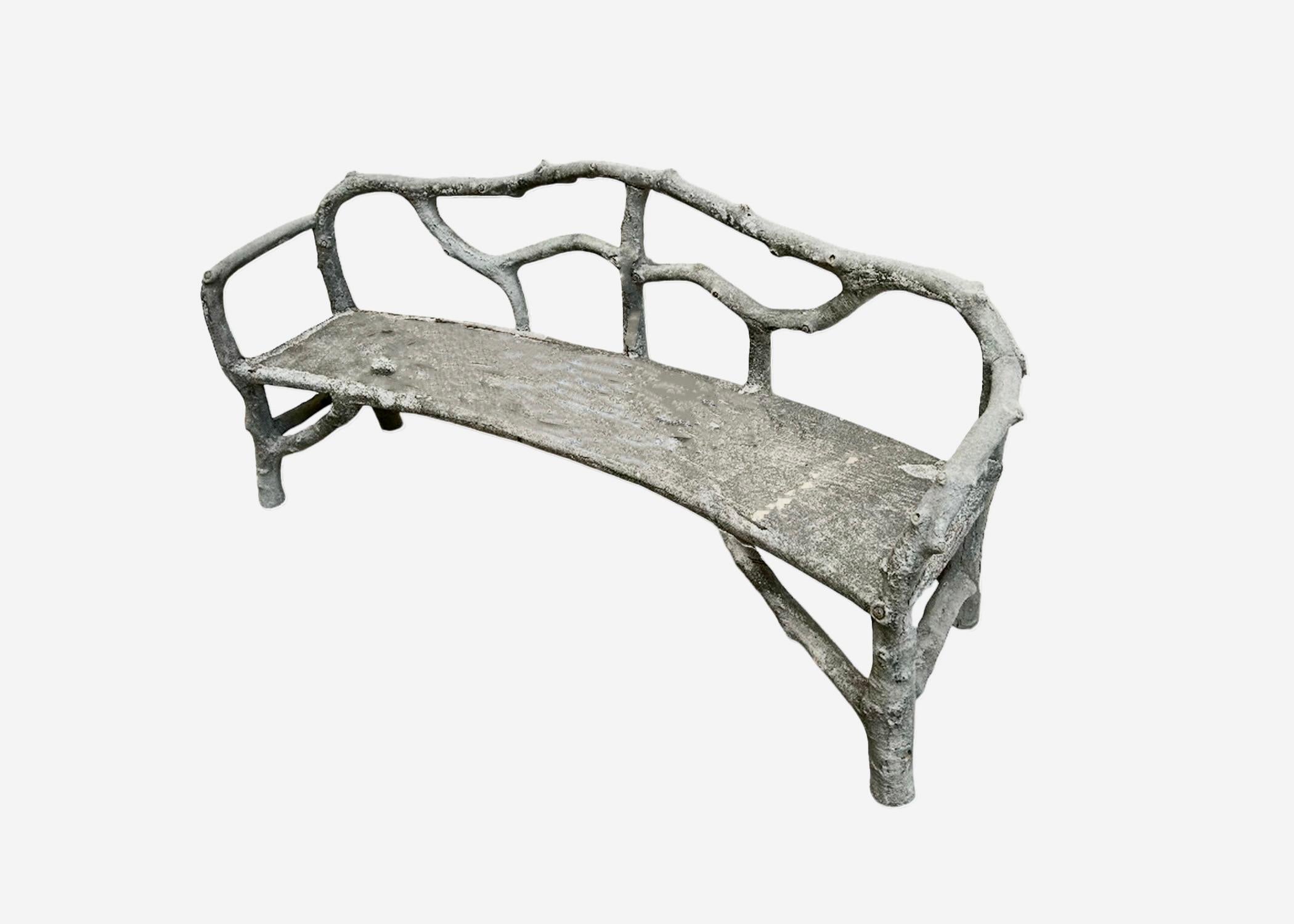 French Provincial Vintage Cast Stone French Faux Bois Bench