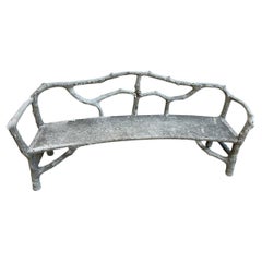 Vintage Cast Stone French Faux Bois Bench