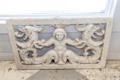 Vintage Cast Stone Garden Panel with Open Carvings and Figurative Imagery