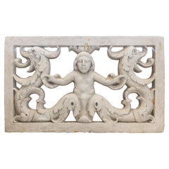 Vintage Cast Stone Garden Panel with Open Carvings and Figurative Imagery