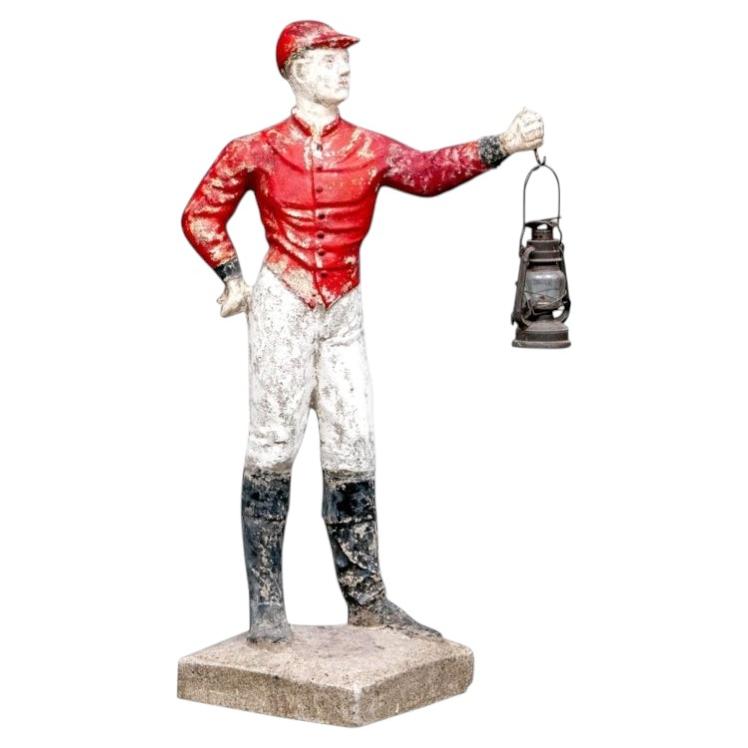 Vintage Cast Stone Hand Painted Lawn Jockey
