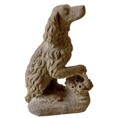 Vintage Cast Stone Life Size Spaniel with its Paw on a Basket