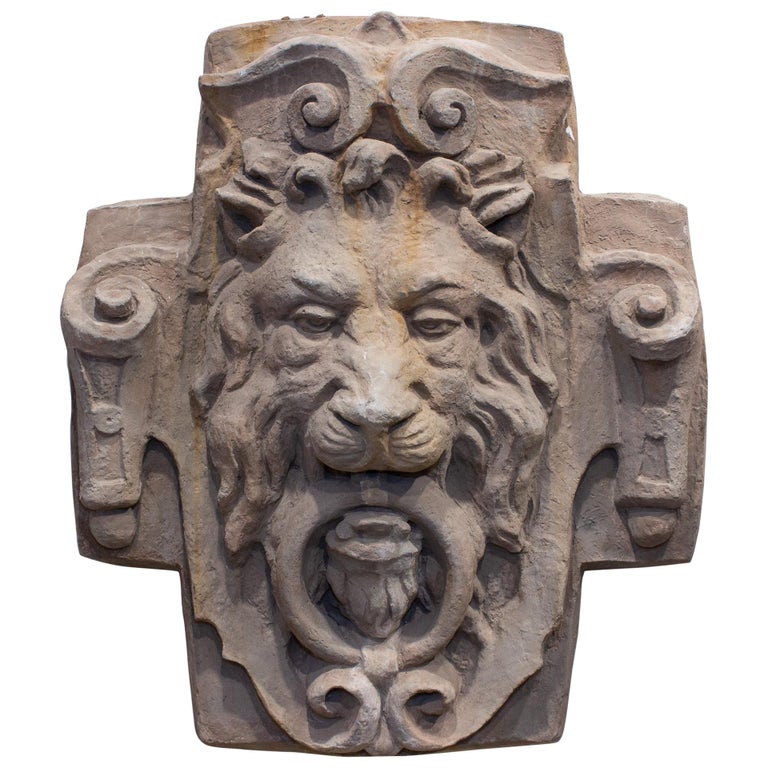Vintage Cast Stone Lion Plaque at 1stDibs