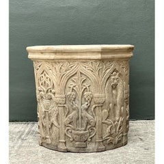 Vintage Cast Stone Lions Head Table Pedestal
