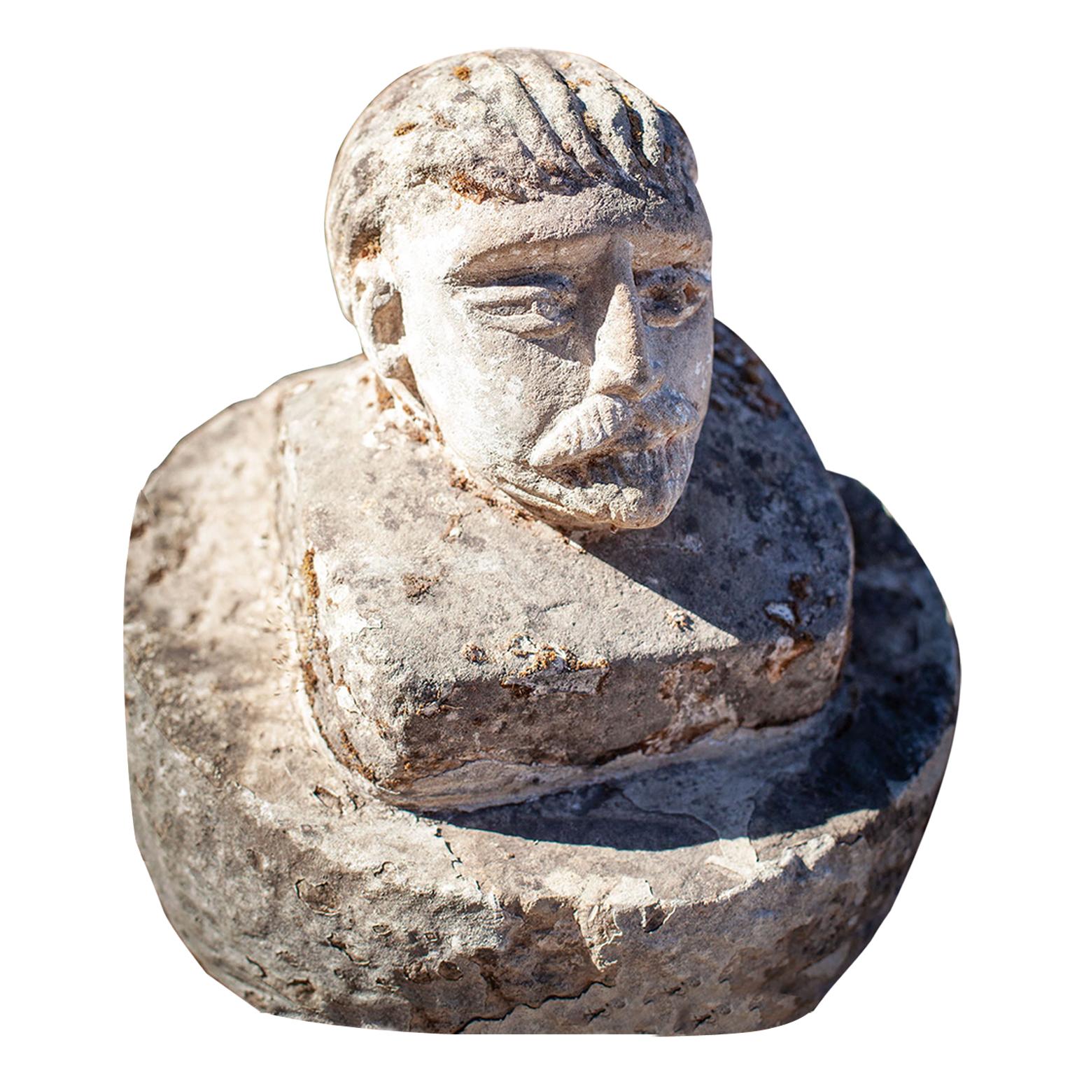 Vintage limestone Male Head Avec Une Moustache 