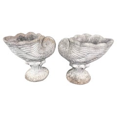 Vintage Cast Stone Nautilus Shell Planters- A Pair