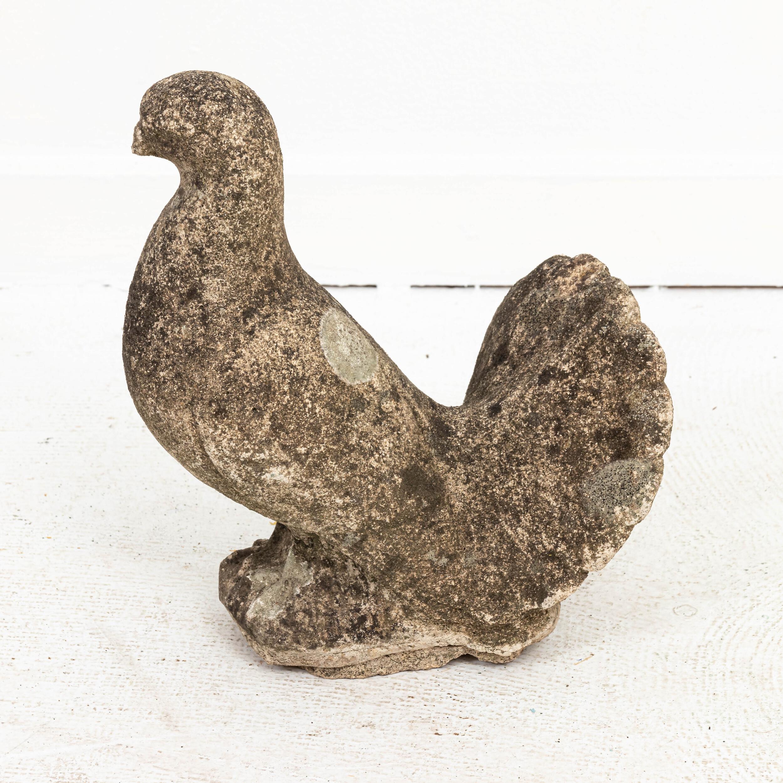 Vintage Cast Stone Pigeon Garden Ornament with Patina In Good Condition In South Salem, NY