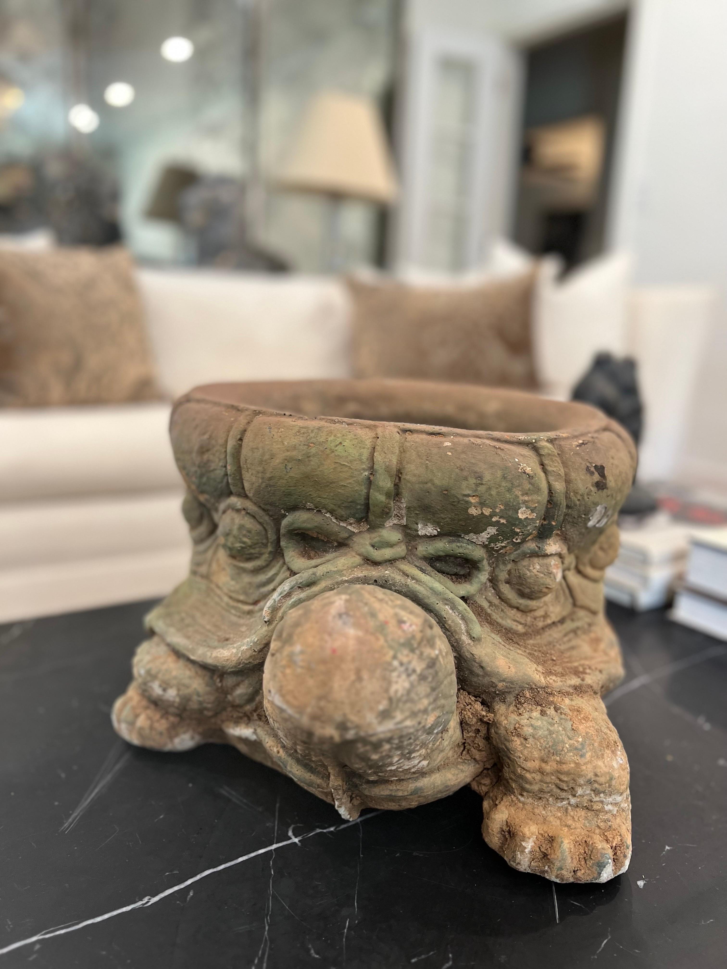 Arts and Crafts Vintage Cast Stone Turtle/Tortoise Planter For Sale