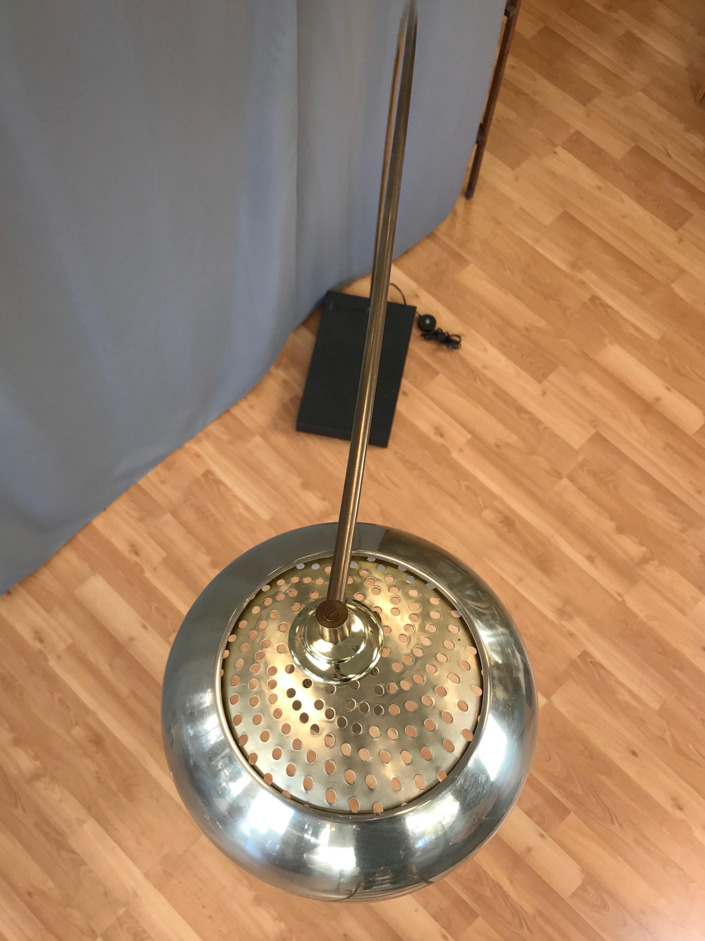 American Vintage Castiglioni-Style Extra-Large Brass and Chrome Arc Floor Lamp