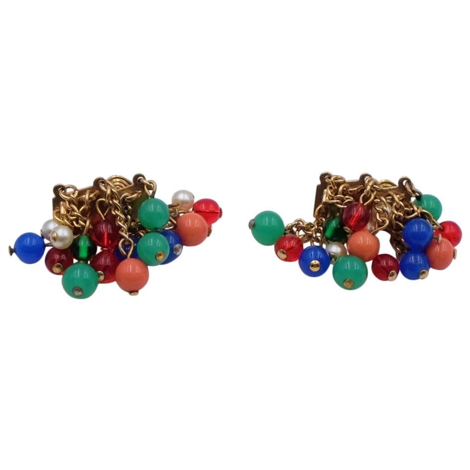 Vintage CastleCliff Color Beads Earrings 1960's