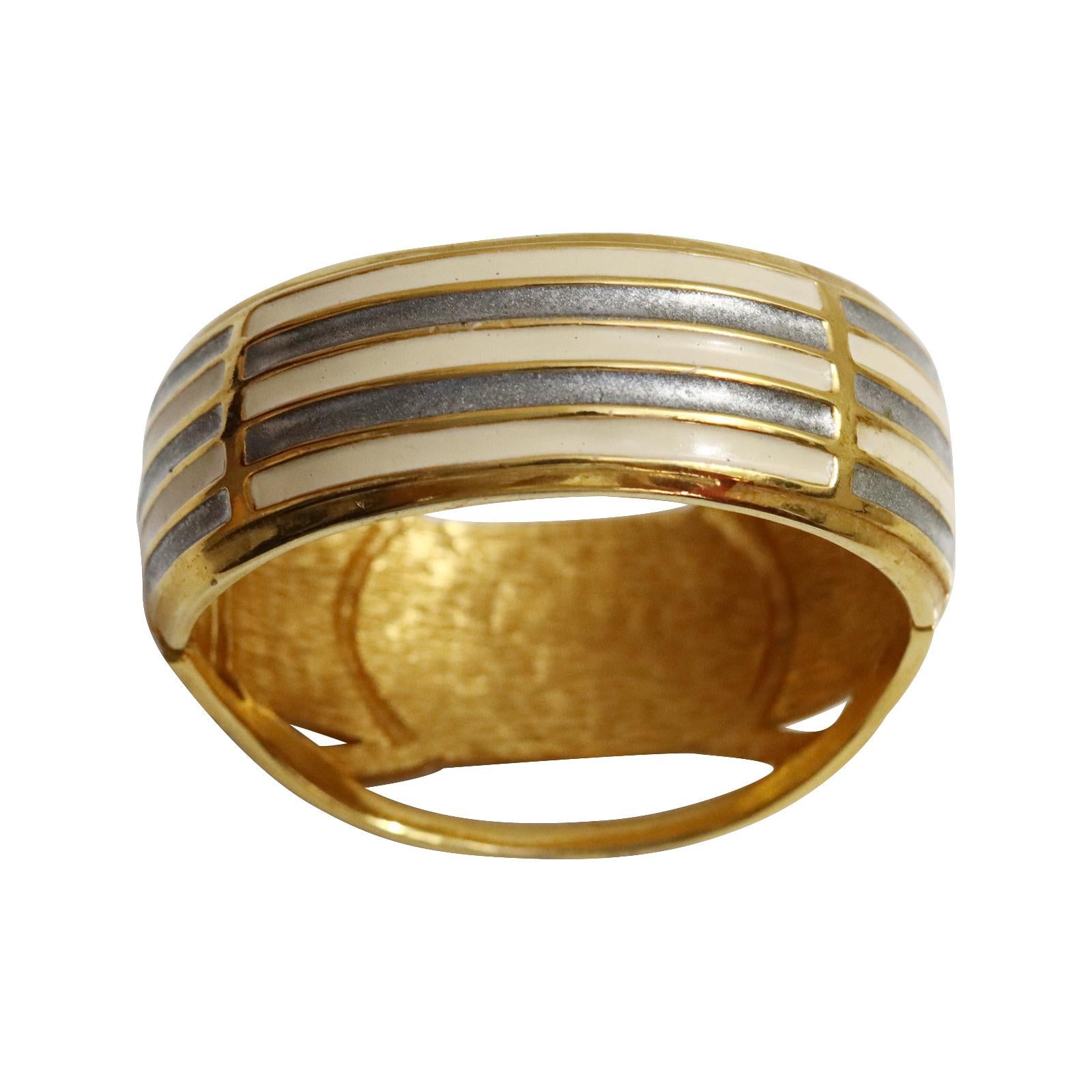 Vintage Castlecliff Gold  Manschettenarmband in Creme und Grau, ca. 1980er Jahre im Angebot 3