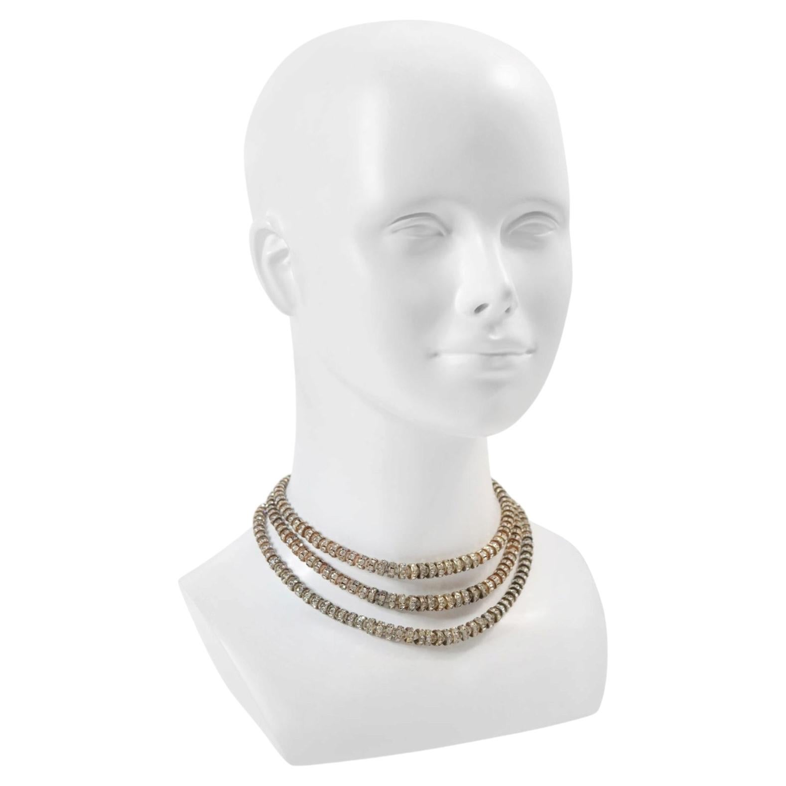 Vintage Castlecliff Gold Tone Crystal Rondelle Choker Necklace, 1960s For Sale