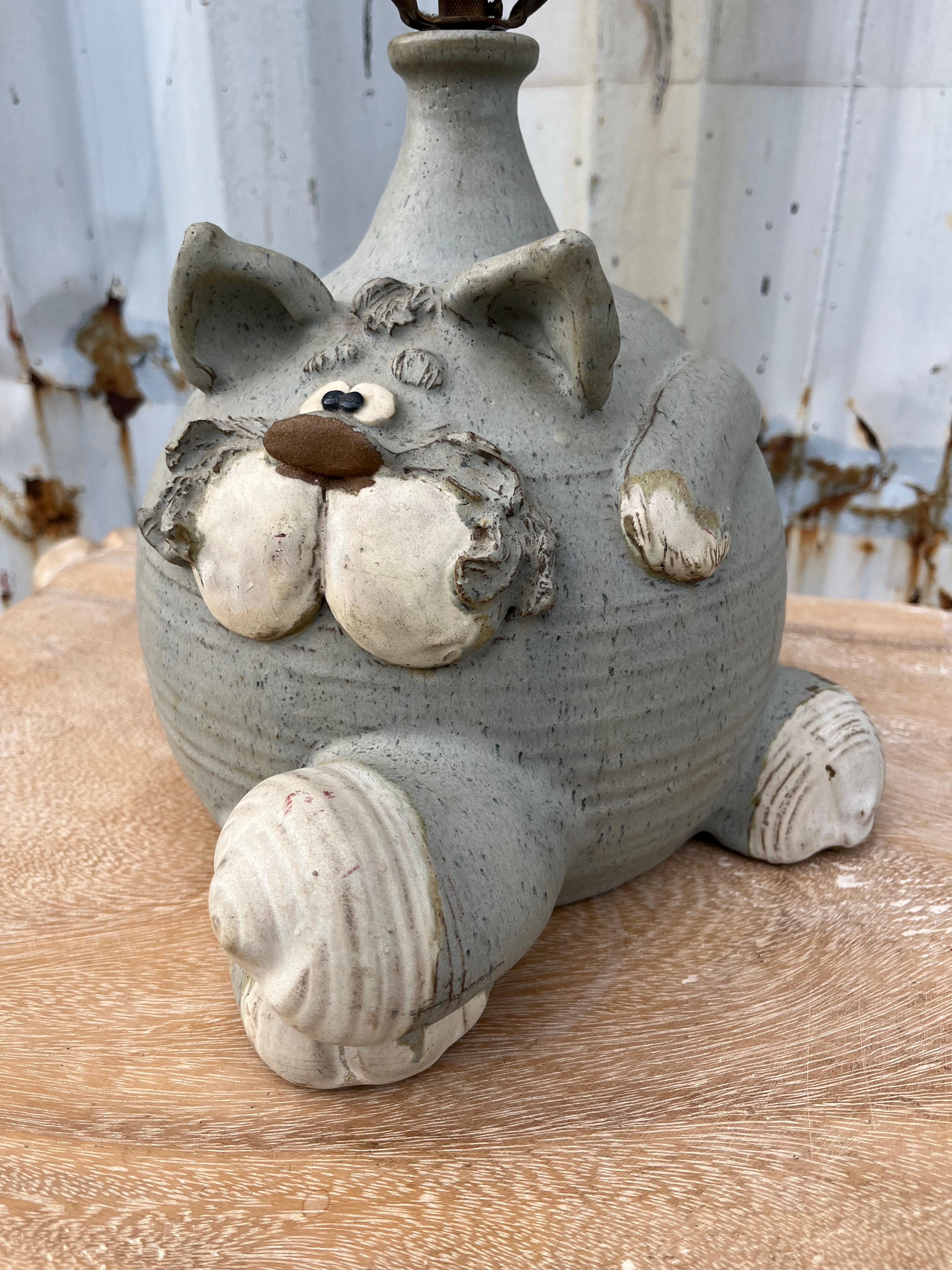 Vintage Cat Ceramic Table Lamp by Fogarty Pottery Studio. Circa 1970s For Sale 6