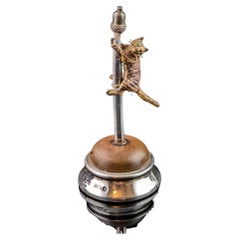 Vintage Cat climbing a pole desk fancy, Bronze and Silver miniature