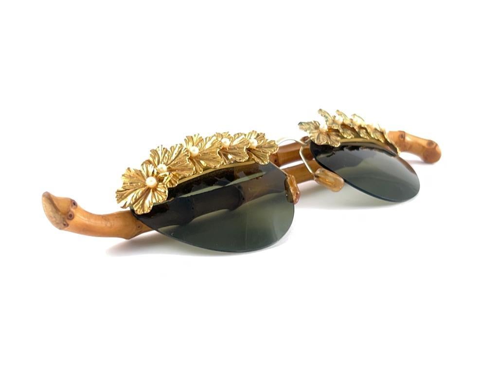 Vintage Cat Eye Bamboo Filigree & Pearls Wood Mid Century Sunglasses 1960's 7